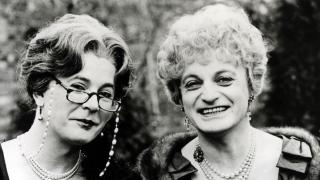 Logan as Dr Evadne Hinge, left, with Patrick Fyffe’s character Dame Hilda Bracket. Logan based his character on “middle-aged spinsters from the Joyce Grenfell era”
