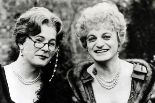 Logan as Dr Evadne Hinge, left, with Patrick Fyffe’s character Dame Hilda Bracket. Logan based his character on “middle-aged spinsters from the Joyce Grenfell era”