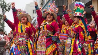Indigenous Peruvian folk dancers from the Andean regions return to the streets of Lima, as they used to do every Sunday before the pandemic, to show off their colourful dances and ancestral traditions