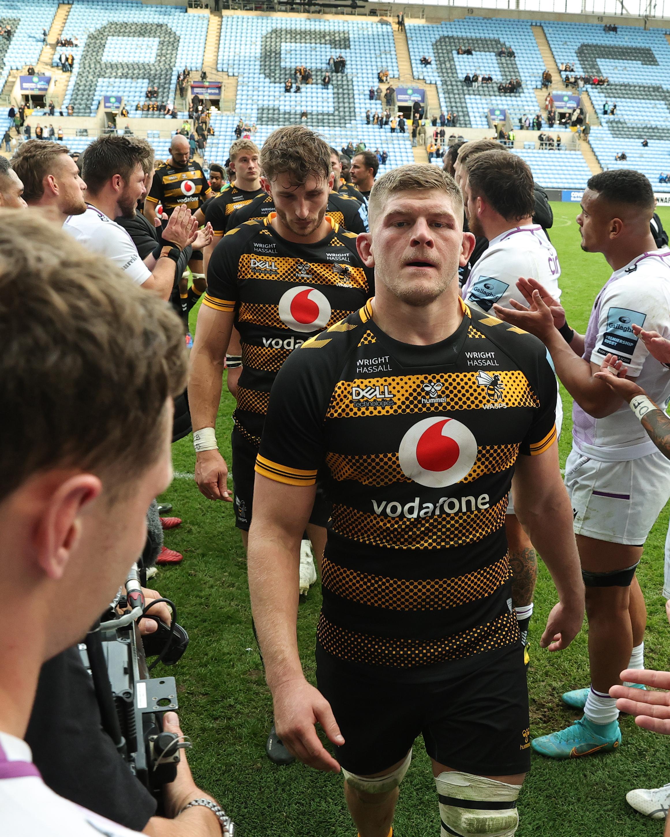 Jack Willis walks off the pitch after Wasps’ final Premiership game before the club went bust, against Northampton Saints in October